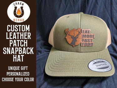 Eat More Fast Food Deer Hunting Leather Patch Trucker Hat - Trucker Hat - Charm and Char